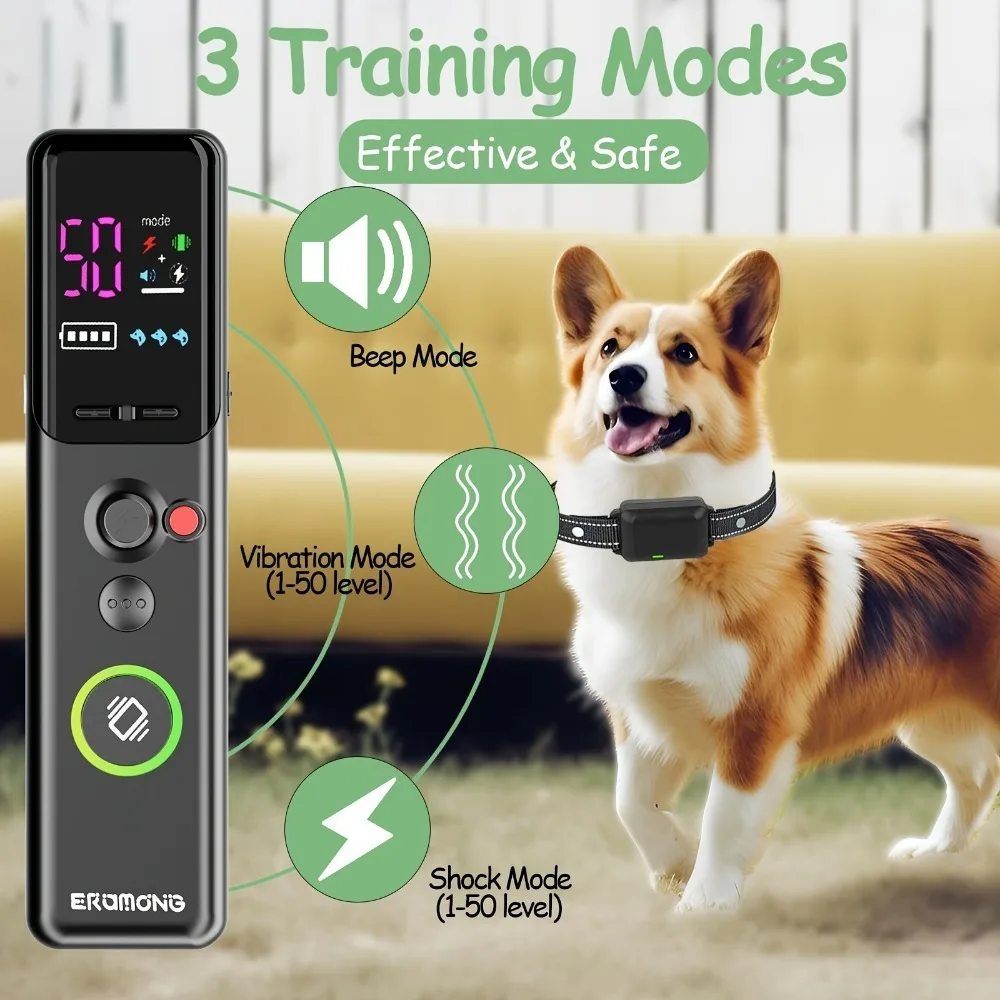 Rechargeable 500m Electric Dog Training Collar with Detachable Bark Shock and Vibration Modes Reflective Collar for All Dogs Pet