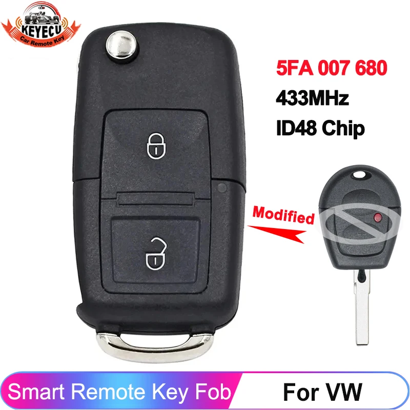 KEYECU 5FA 007 680 / 5FA 008 548 ulepszony Chip ID48 433MHz klucz składany pilot do VW Bora Polo Toledo Seat Lbiza Cordoba Arosa Leon