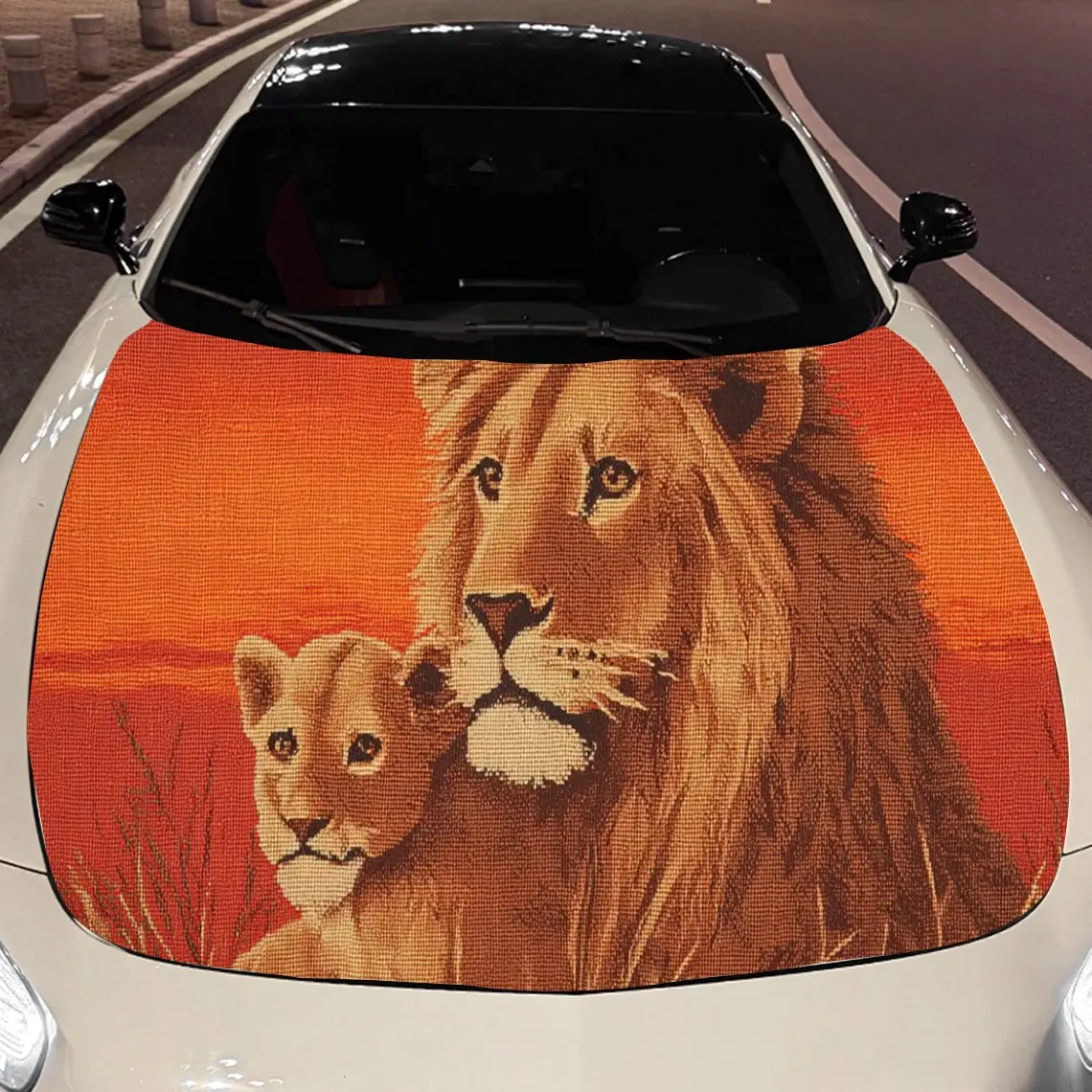 Pegatinas para capó de coche de la familia de leones afectuosas: envoltura de vinilo autoadhesiva, impermeable y duradera, decorar y proteger su coche, Fi