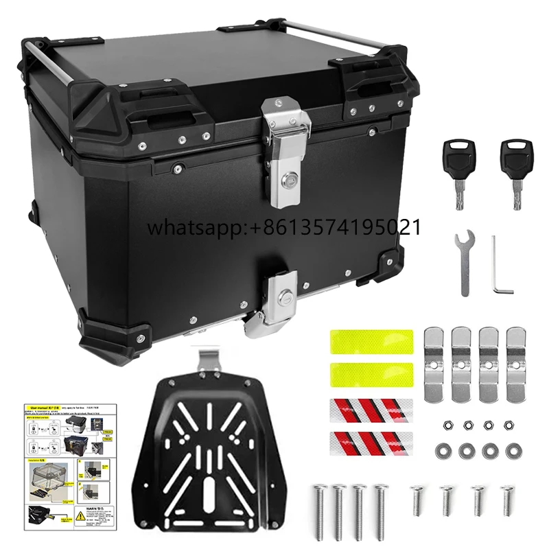 

Aluminum 55L Motorcycle Top Case Bag Black Silver Luggage Color Stickers Waterproof Motorcycle Trunk Boxes Made of Alloy