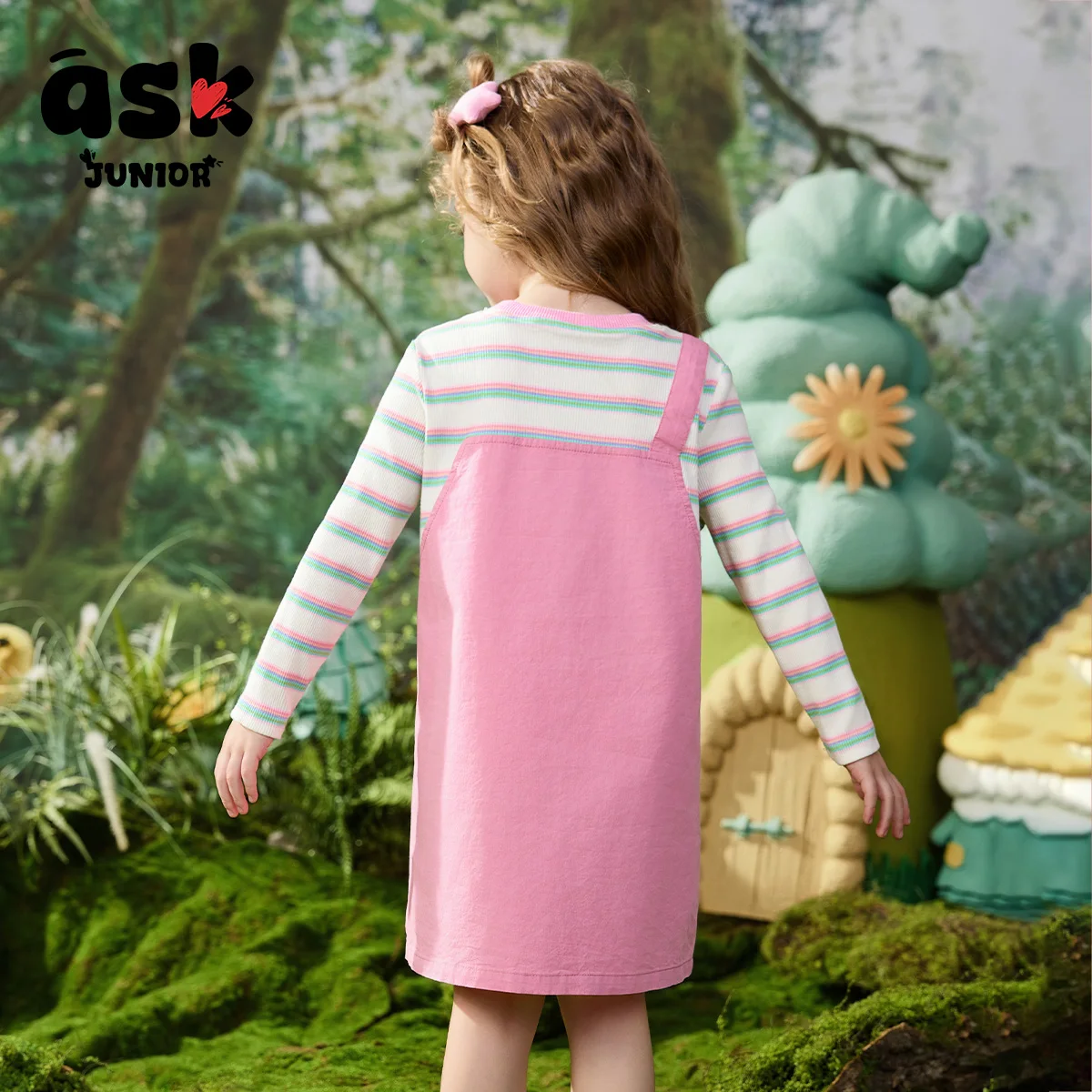 اسأل جونيور وهمية قطعتين فستان الفتيات تنورة الربيع الأطفال الدوبامين الأطفال المتوسطة والكبار الأطفال تي شيرت تنورة #3