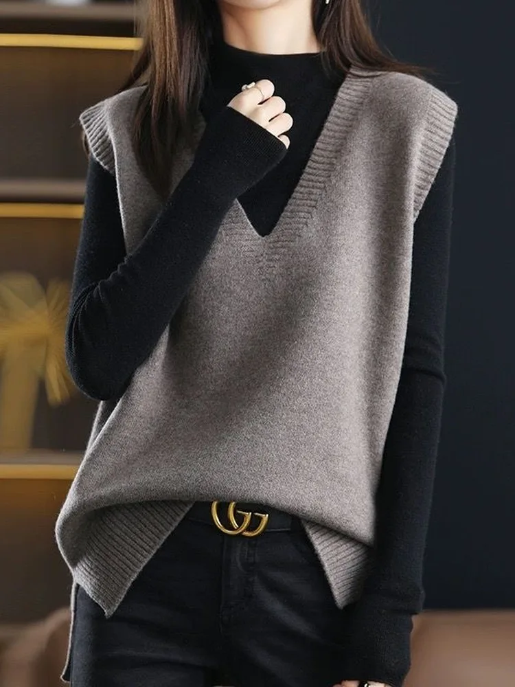 

Women's Knitted Sweater Vest V-Neck Layering Spring 2026 New Style Loose Fit Regular Sleeveless No Hat Commute Style