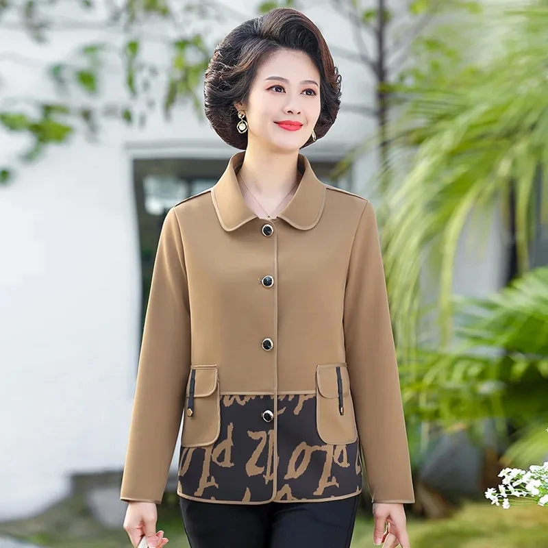 New Mother Spring Trench Coat Casual Large Size Short  Outwear Middle Aged Elderly Female Wild Windbreaker Autumn Fashion Wear