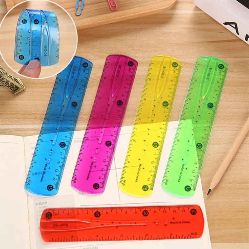 

High Quality Plastic Flexible Ruler Tape Measure 15cm Centimeters and Inches Ruler Straight Ruler Office School Supplies