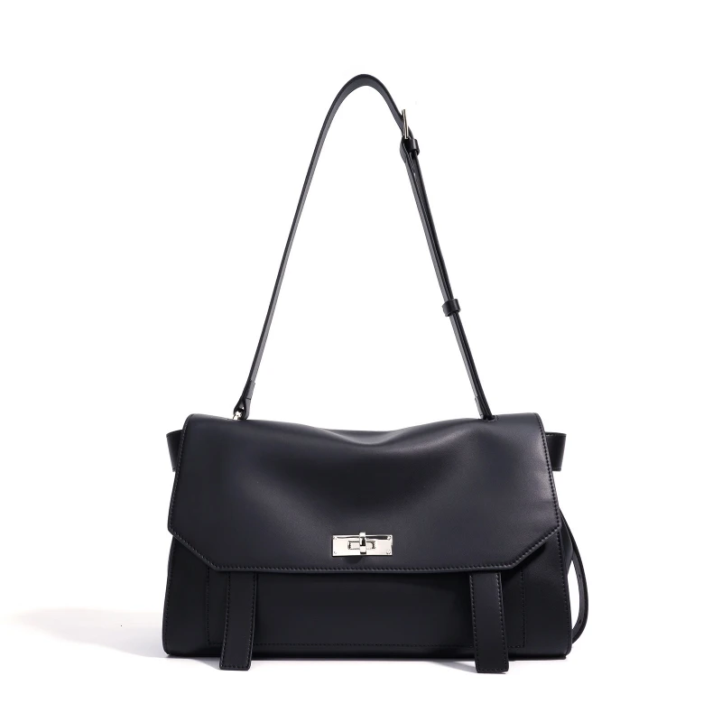 

Cowhide Leather Niche Design Postman Shoulder Bags New Lock Buckle Flip Hand Tote Bag Fashionable Women's Single Crossbody Bag