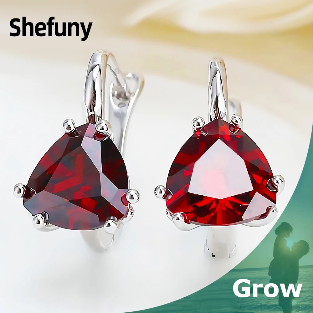 

Shefuny New 925 Sterling Silver Love Stud Earrings Red Zirconia Heart Earrings For Women Fine Jewelry Anniversary Gift Wholesale