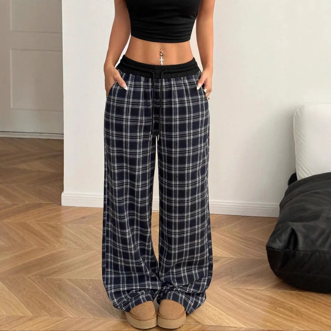 

2025 Autumn New Fashionable Loose Elastic Waist Home Checkered Pattern Casual Pants