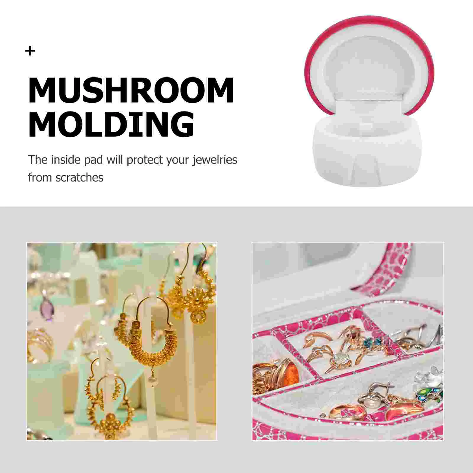 Small Mushroom House Velvet Ring Necklace Jewelry Box (Purple Red Mushroom) 2pcs Rings Organizer Display Storage Case