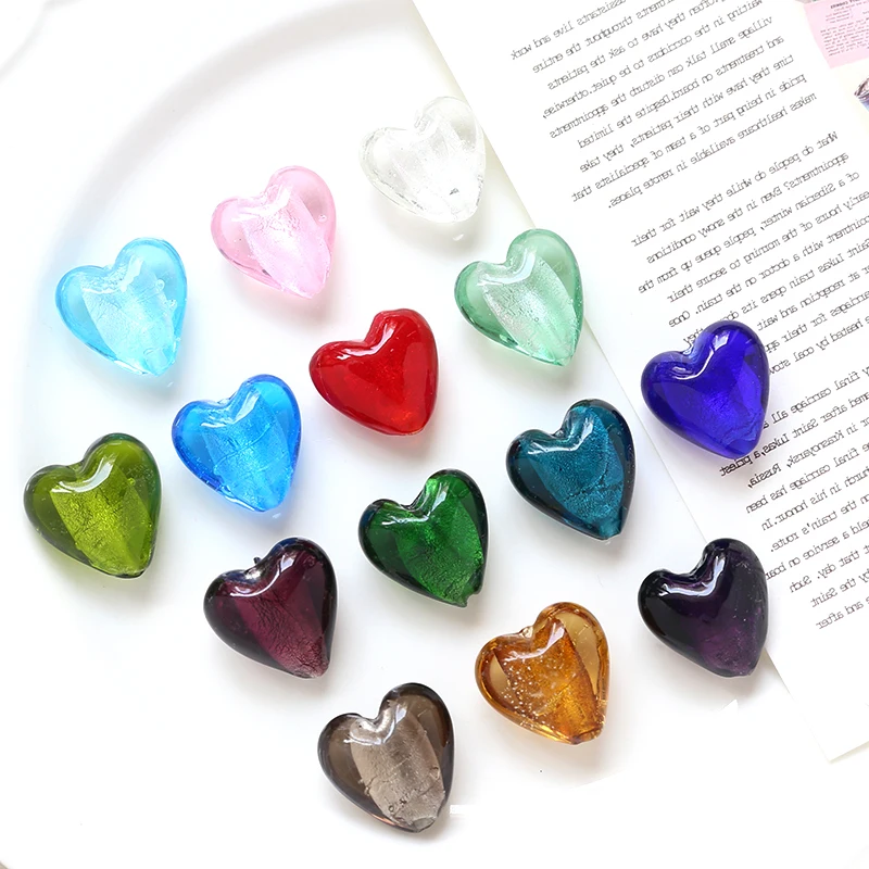 5 pieces 20*20mm Retro colored glass straight hole heart-shaped beads DIY Jewelry Necklace Bracelet Earring accessories