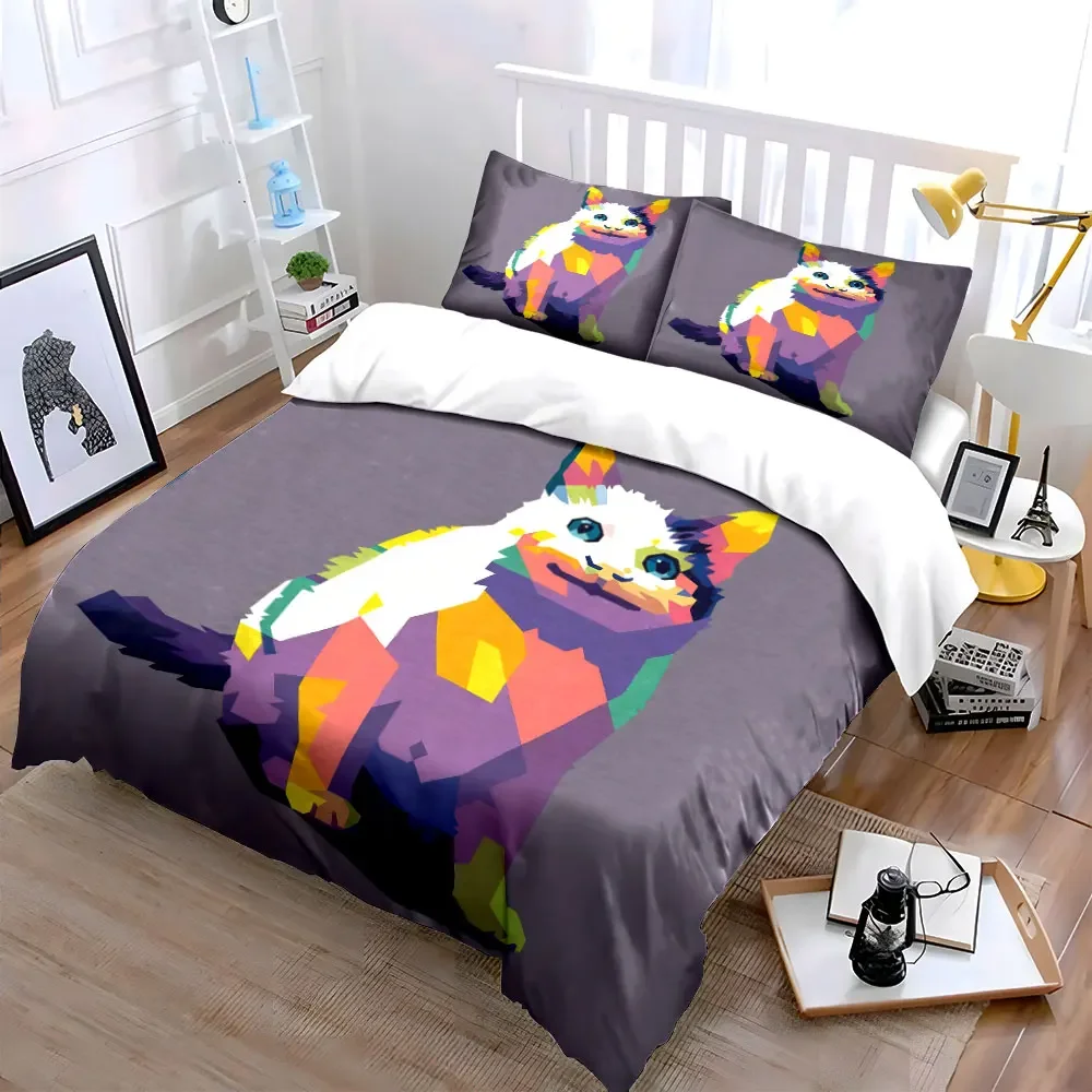 

Colorful Cat Design Set Soft Comfortable Duvet Cover Bedding Set Included 1*Duvet Cover & 2*Pillowcases, gift