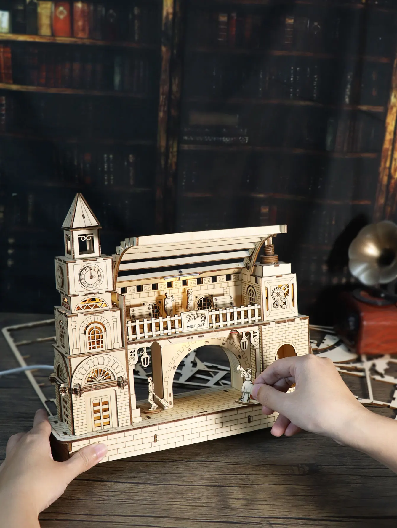 

3D Wooden Puzzles Train Station for Adults Night light Model Kit DIY Birthday Christmas Gift for Women Age 14+