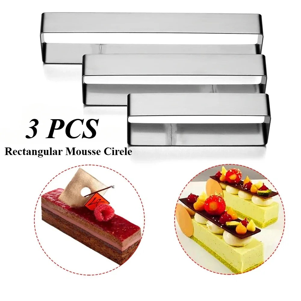 3pcs Rectangle Oval Mousse Cake Mold Stainless Steel Tiramisu Cake Cookie Cutter Mold for Family Handmade DIY Cake Baking Tools