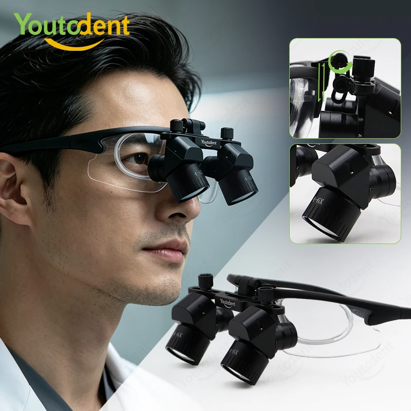Youtodent 48° Ergo Loupes 4X-6X Adjustable Dental Binocular Magnifying Glasses Wide Angle Prevention Cervical Spondylosis Medica