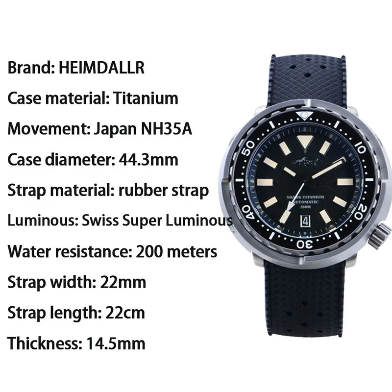 Heimdallr Retro Titanium Tuna Watch Grey Dial Luminous Sapphire 20Bar Waterproof Ceramic Bezel NH35 Automatic Mechanical Watch