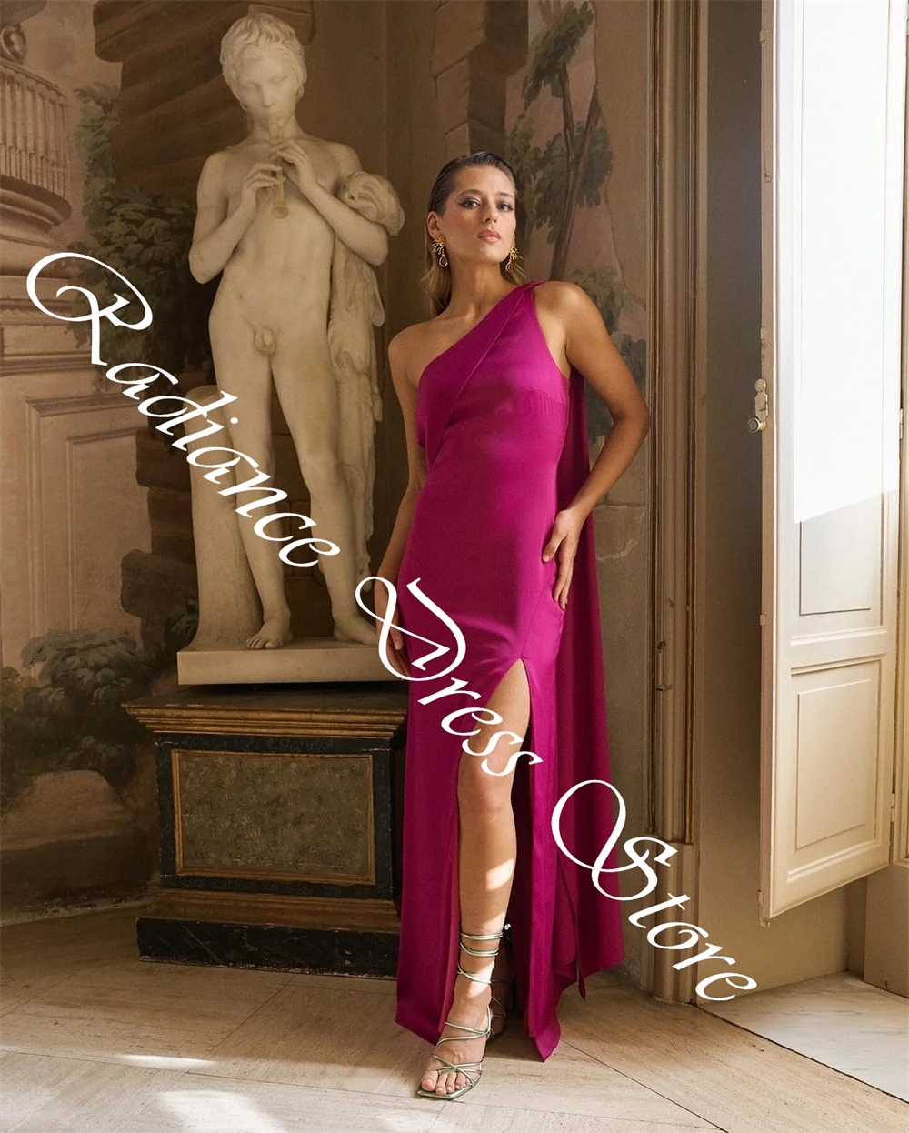 تخصيص رشيقة واحد الكتف أشرطة الكاحل طول مساء اللباس مثير الدانتيل يصل الظهر حزب اللباس الكلاسيكية الجانب الشق Pr #4