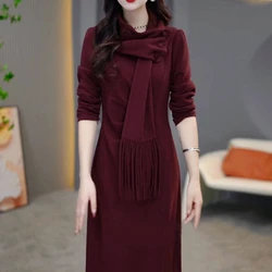 High End Western-style Dress 2024 Autumn New Commuting Fashion Temperament Slim Fit Slimming Covering Flesh Medium Length Skirt