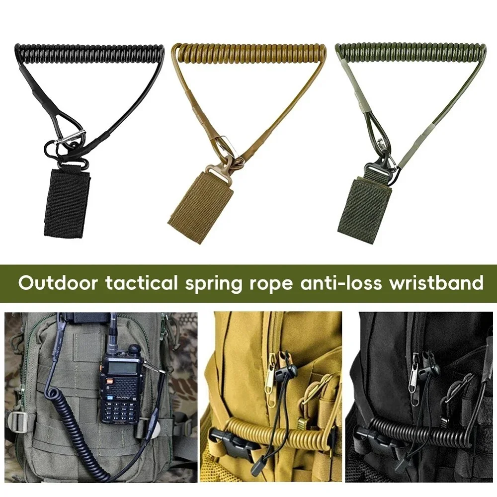 Tactical Anti-lost Elastic Lanyard Anti-theft Anti-cut Military Spring Seat Belt Gun Rope Key Ring Flashlight Accessories