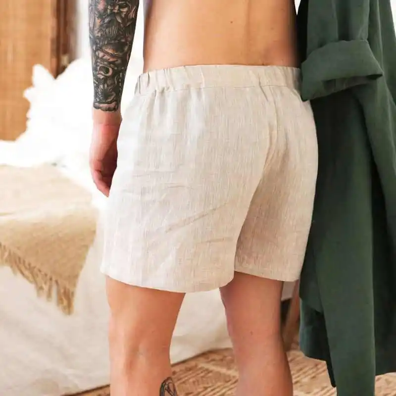 

Casual Men's Linen orts Comfortable Beach Pants Straight Leg Elastic Waisand Summer Faion Urban Sle Knitted Cotton Youth