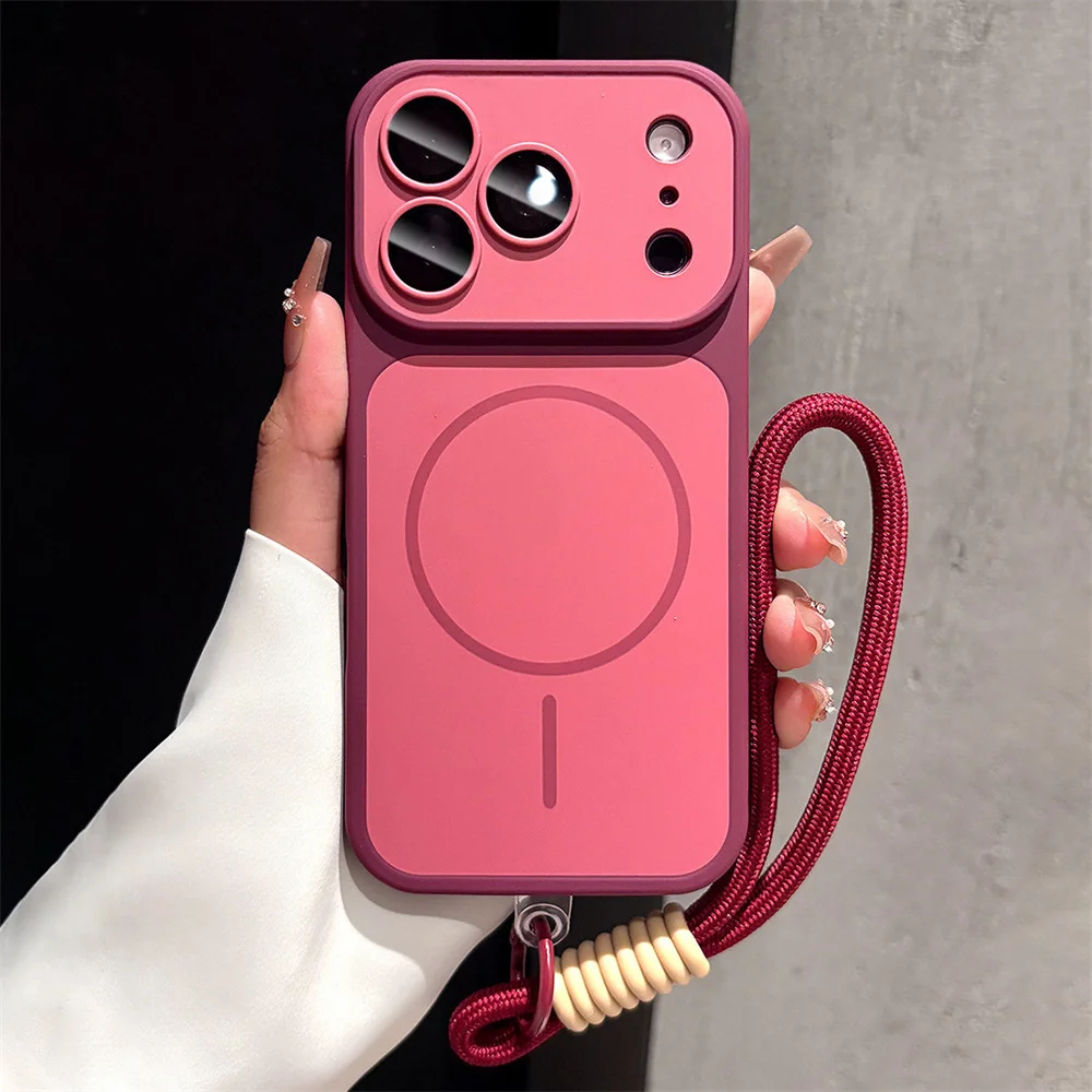 Luxury Lanyard for MagSafe Frosted Phone Case For iPhone 16 17 18 Pro Max  Air 15 14 Plus 13 12 11 Wireless Charging Back Cover