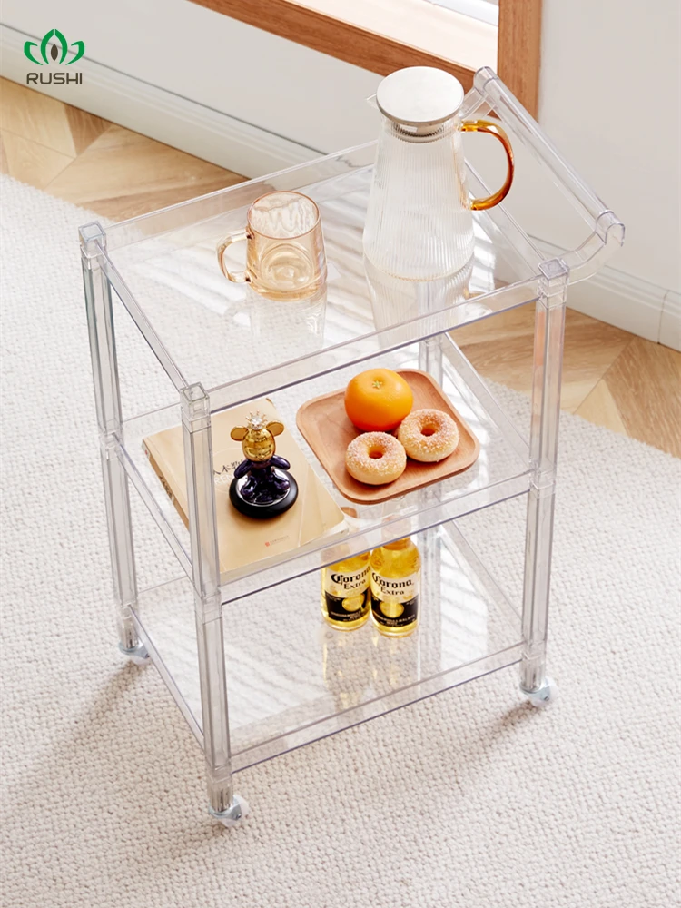 Nordic Acrylic Storage Cabinet Household Transparent Mobile Trolley Storage Three-Layer Mesh Red Ins Kitchen Storage Rack