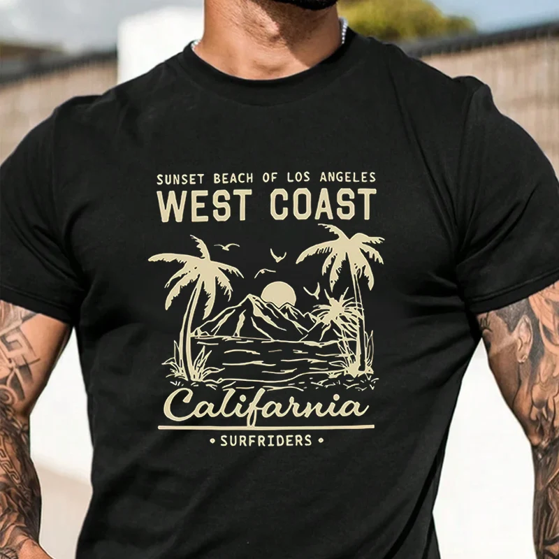 

Sunset Beach Of Los Angeles West Coast Men's Fashion T-shirt Casual Trendy Tshirts For Summer Short Sleeve Comfortable Tops