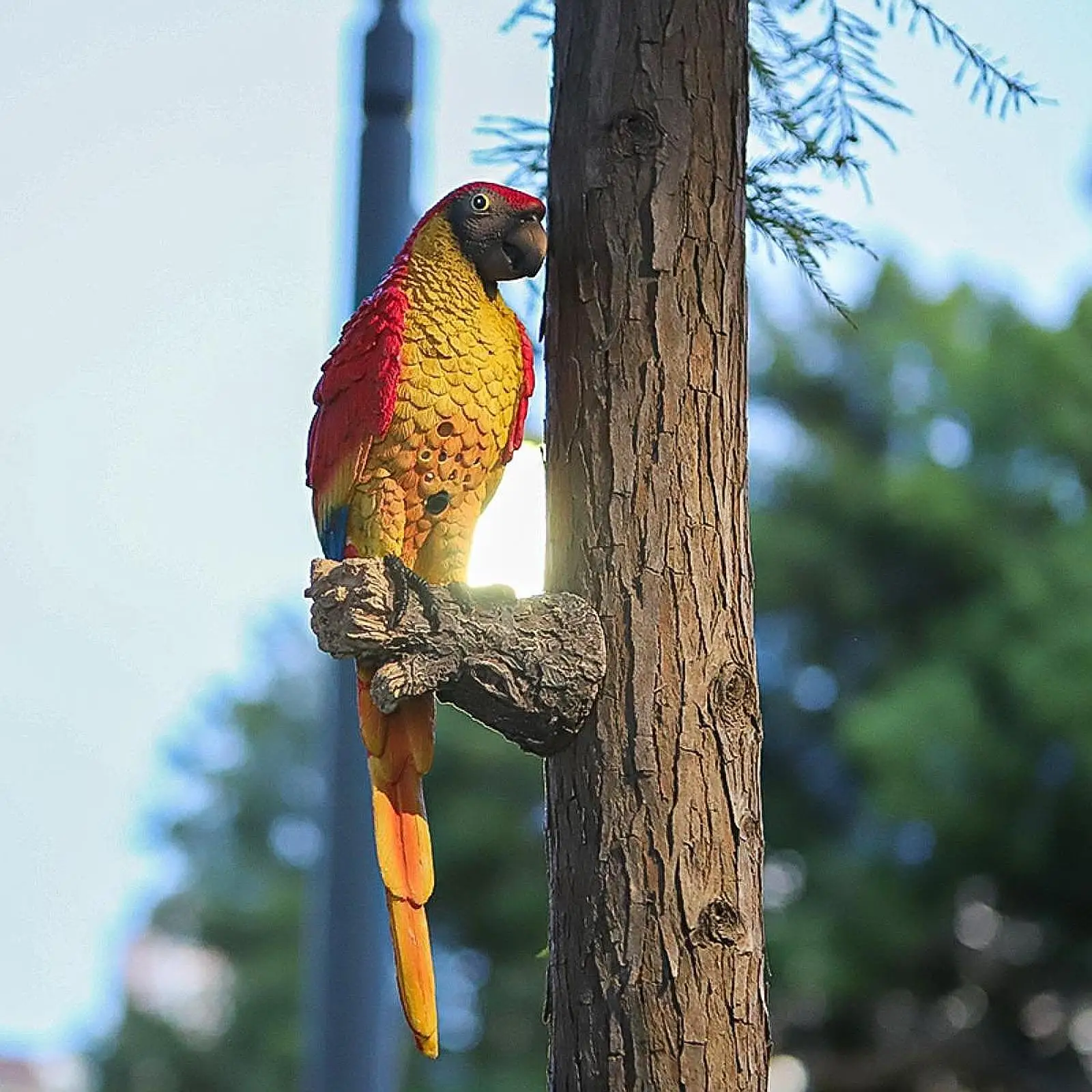 Recordable Talking Parrot Tree Ornament Resin Lifelike Quick Installation 4x3.7x13inch Multifunctional Bird Figurine