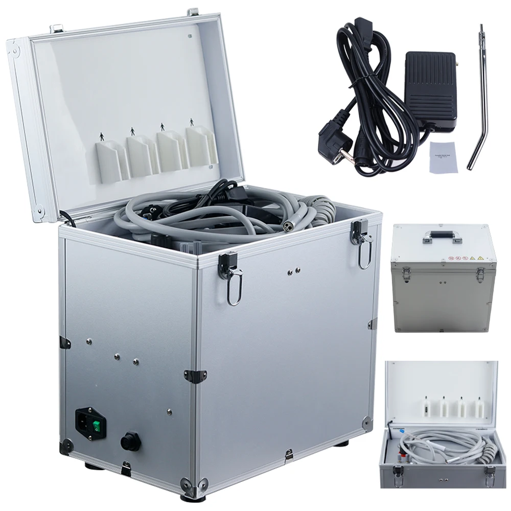 Portable Dental Unit with Oilless Air Compressor with Three Way Syringe Oilless Air Compressor Water bottle Suction System