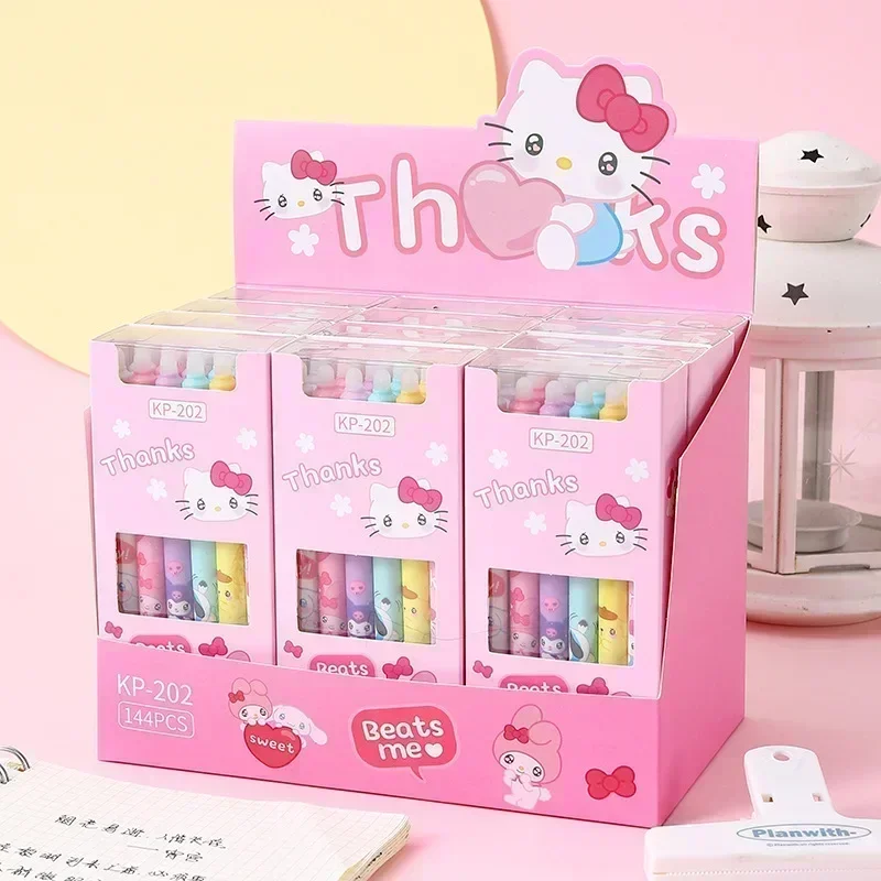 Kawaii Sanrio Press Pen Anime Stationery Kuromi My Melody Cinnamoroll 0.5MM Blue Student Use Kids Stationery Gift 12/PCS Set