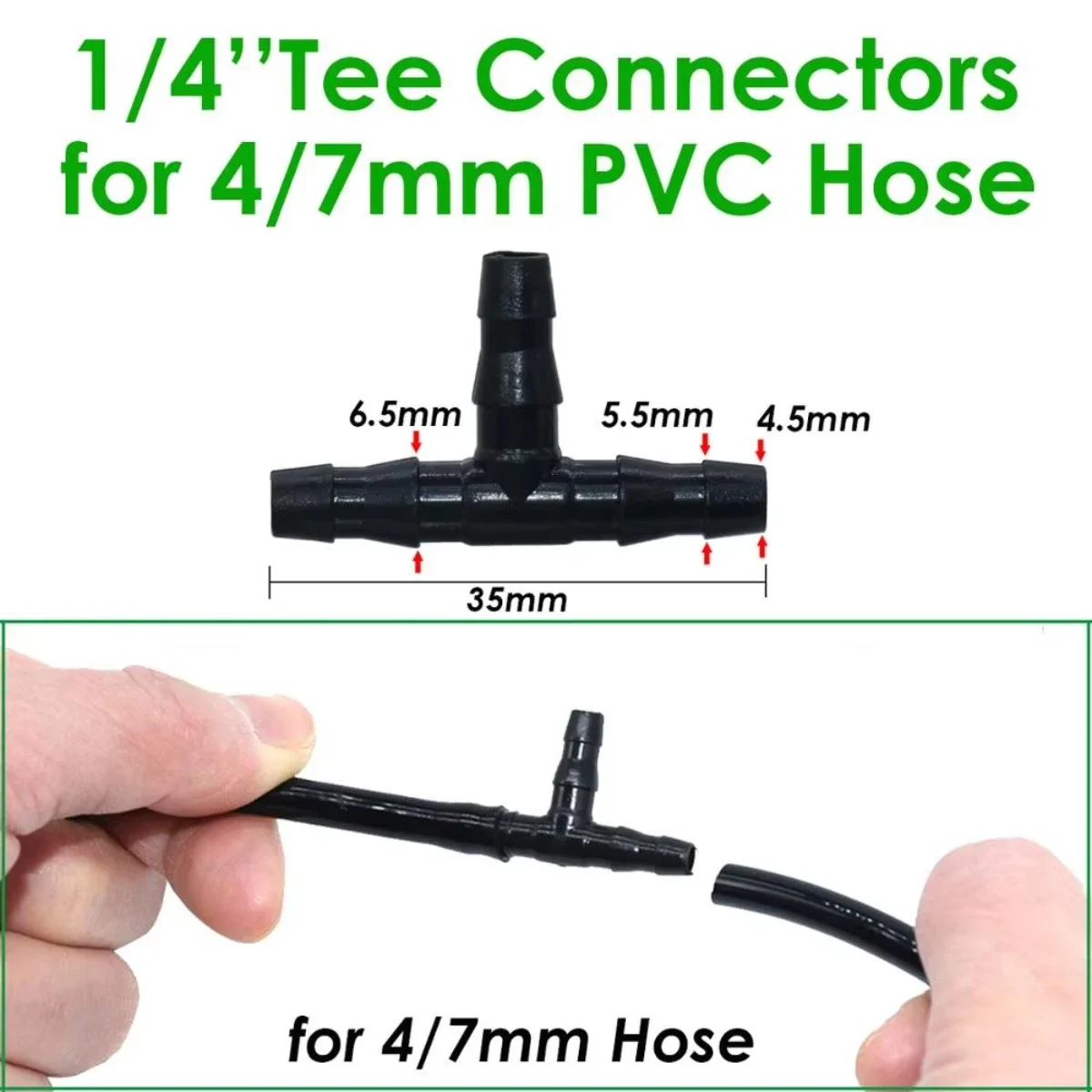 2026 50PCS 4mm/7mm Pipe Hose Greenhouse 1/4 Inch Connector Joint Tee Drip Irrigation Dripper Watering Garden Tools