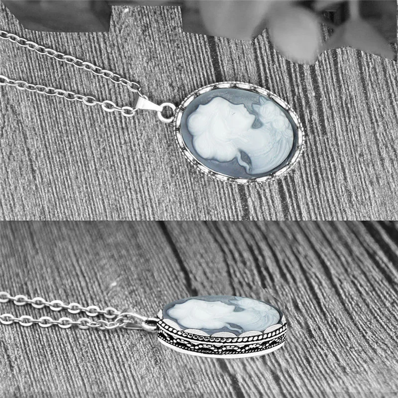 Lady Queen Cameo Jewelry Sets Vintage Necklace Earrings Ring For Women Flower Pendant Fashion Party Fashion Jewelry