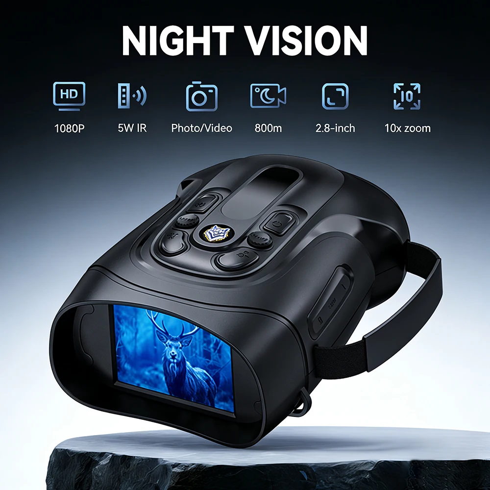 Night Vision Binoculars Goggles 10X Digital Zoom 5W Infrared Telescope 800M Full Dark Viewing Video Record Hunting Telescope