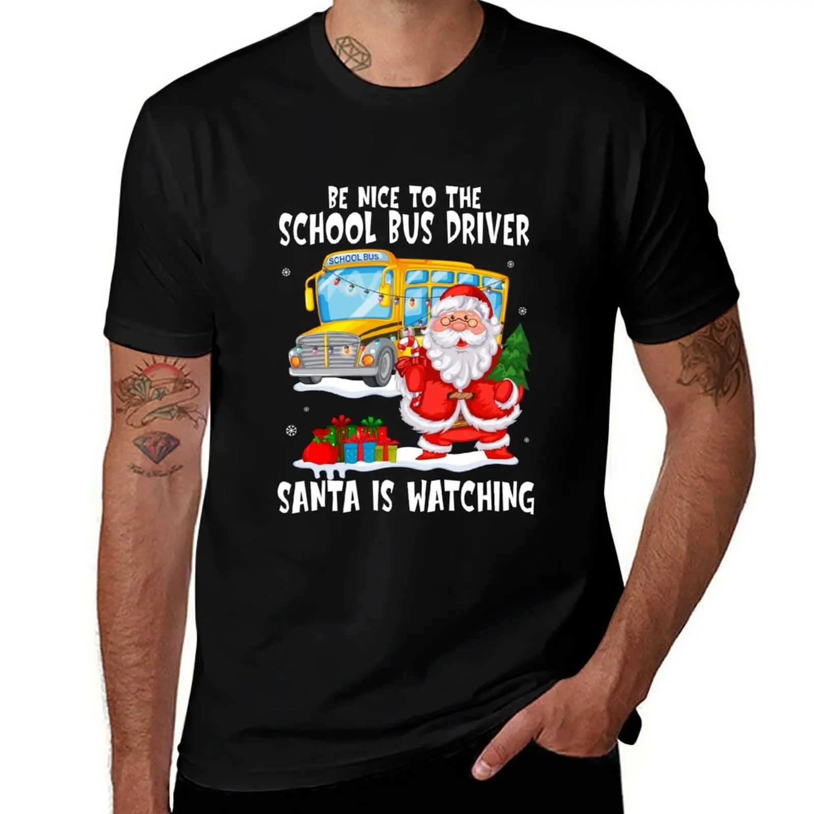 Be Nice To The Bus Driver Santa Is Watching Christmas T-Shirt basketball graphic tees T-shirts oversize outfits for men