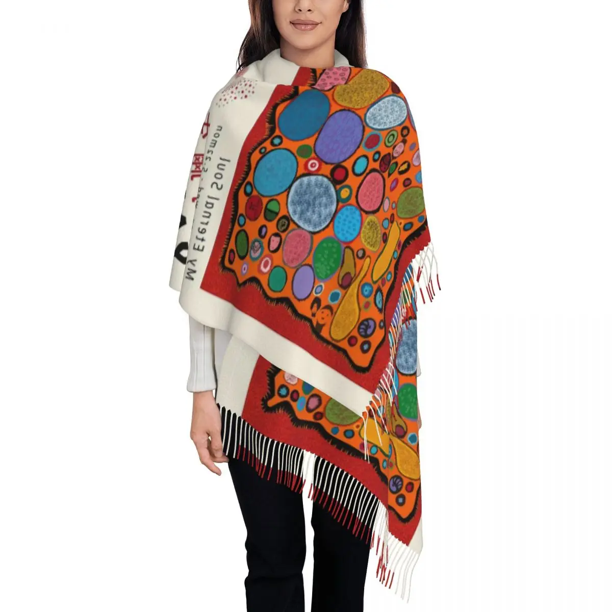 

Женские большие шарфы Yayoi Kusama с абстрактными грибами, женские зимние толстые теплые шаль с кисточками, шарф