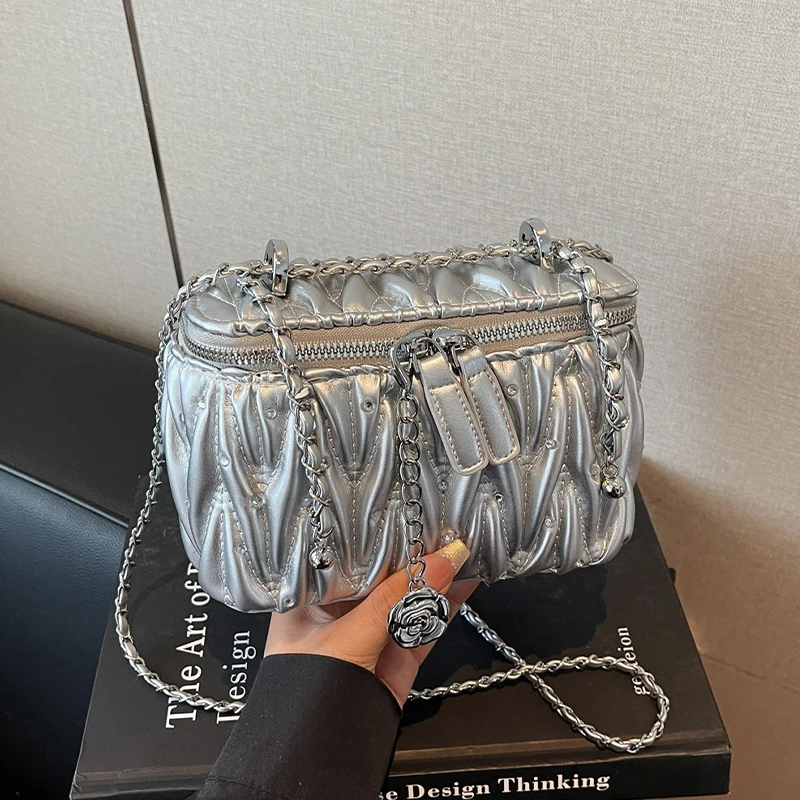 

Серебряная bolsa feminina, модная стеганая сумка на плечо, трендовая мини-маленькая коробка, сумка для губной помады, кошелек на молнии, сумка через плечо с цепочкой