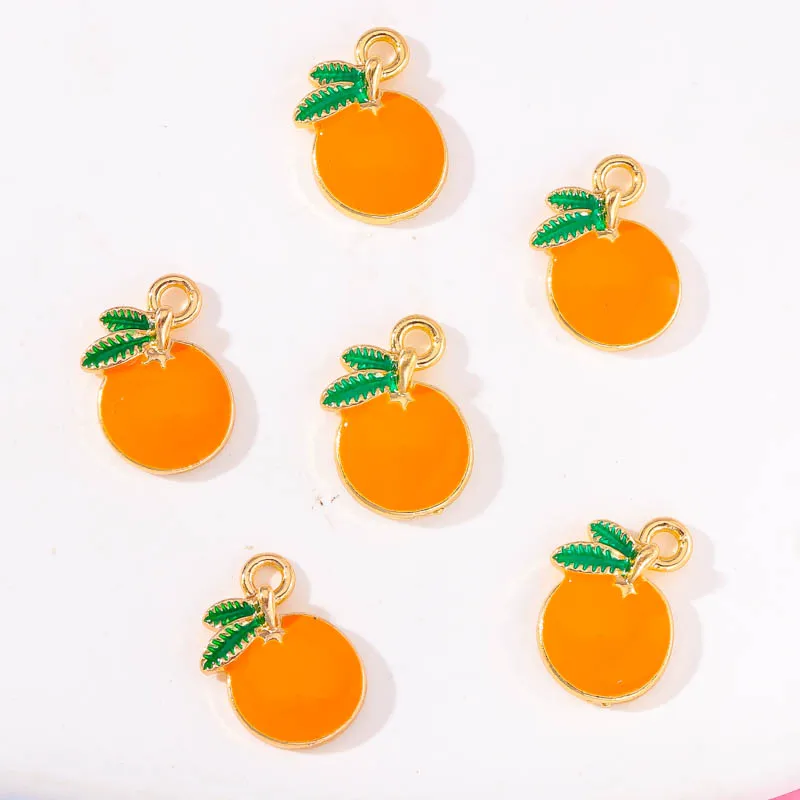 10Pcs 10*15mm Enamel Drop Oil Glazed Orange Pendant Summer Fruit DIY Necklace Bracelet Earring Ornament Charm For Jewelry Making