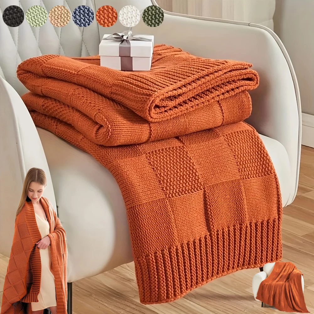 

Orange Throw Blanket Waffle Embossed Soft Sofa Couch Decorative Knitted Nap Blankets Cozy Bedspread Cover for Office Bedroom 담요