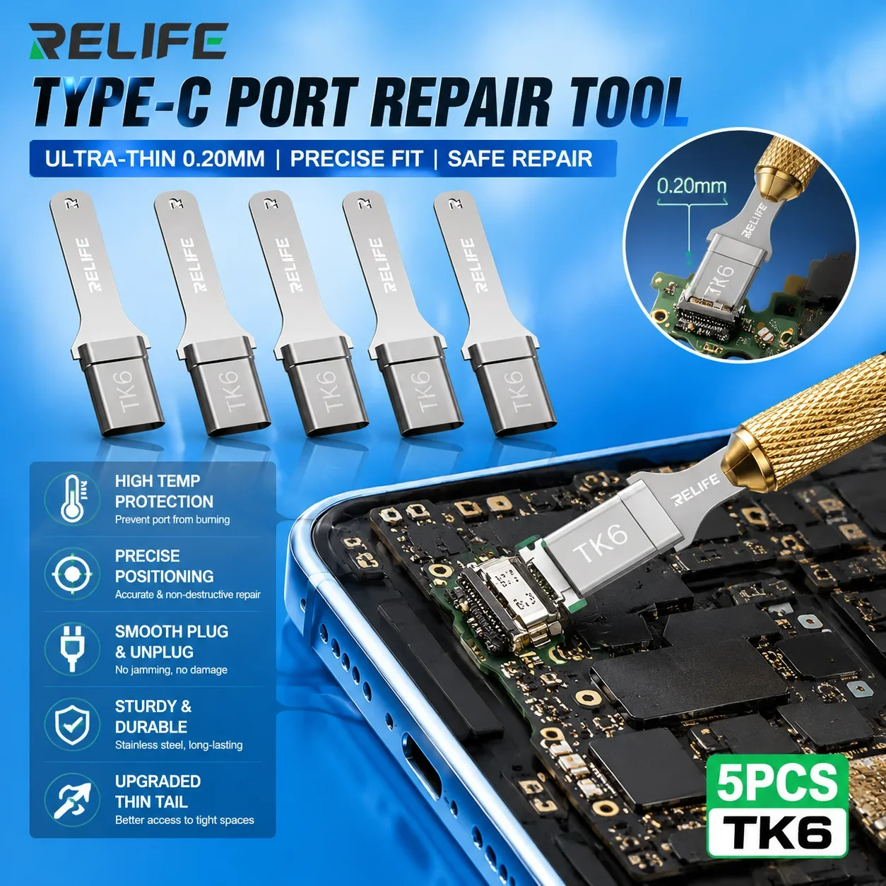 RELIFE TK6 Phones Type-C Tail Plug Anti Melting Protective Cover Safe Disassembly Welding Heat-resistant No Deformation Repair