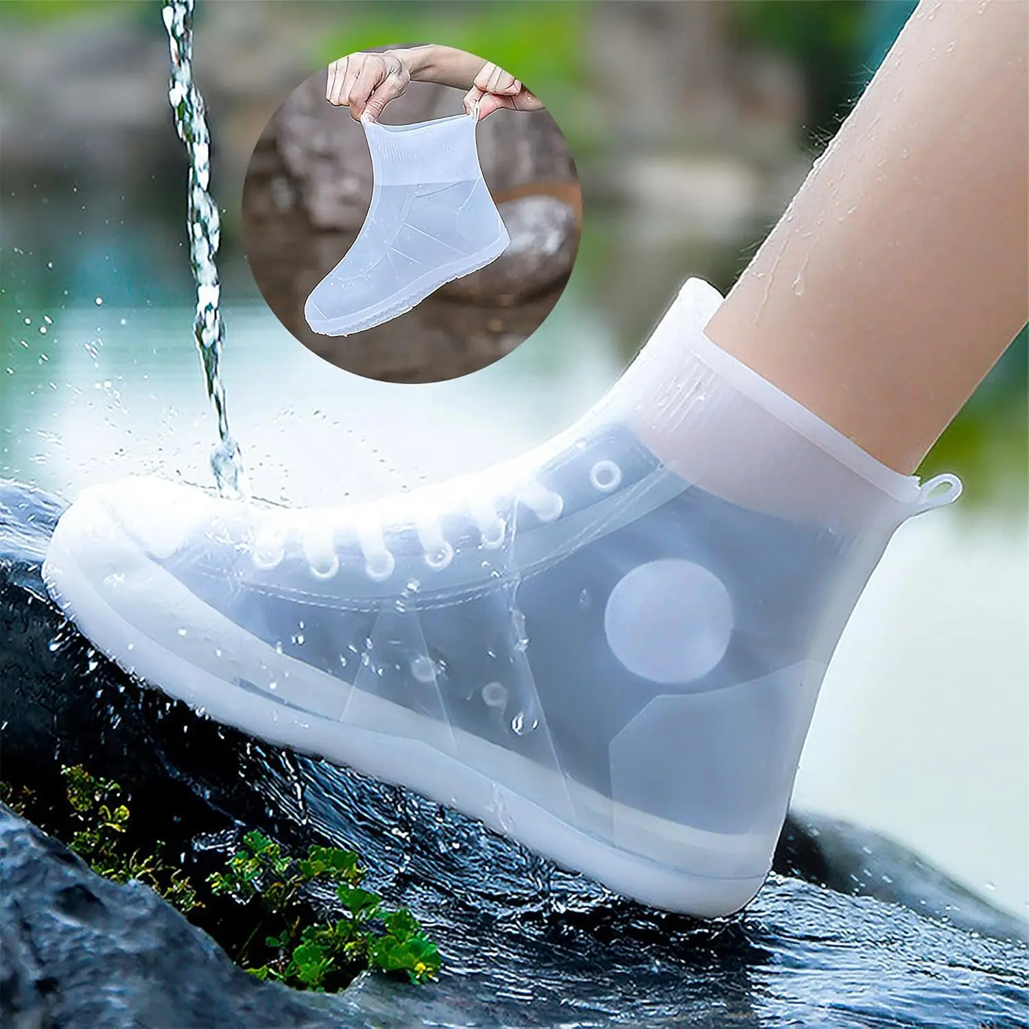 

Waterproof Rain Shoe Covers Reusable Foldable Overshoes with Rubber Sole for Travel and Outdoor Use