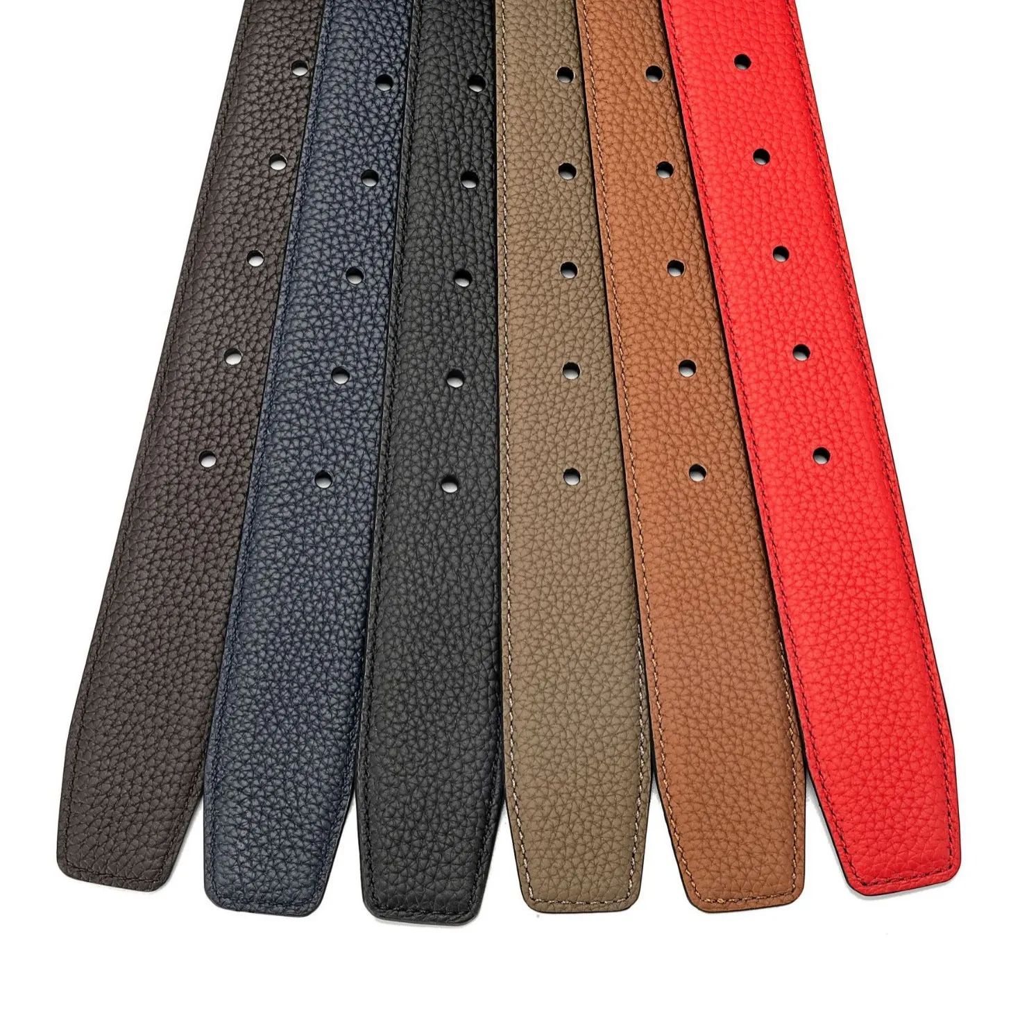 3.4cm Wide No Buckle Men's High-end Quality Togo Leather Belts Man Lychee Pattern Double-sided Imported Top Layer Cowhide Belt