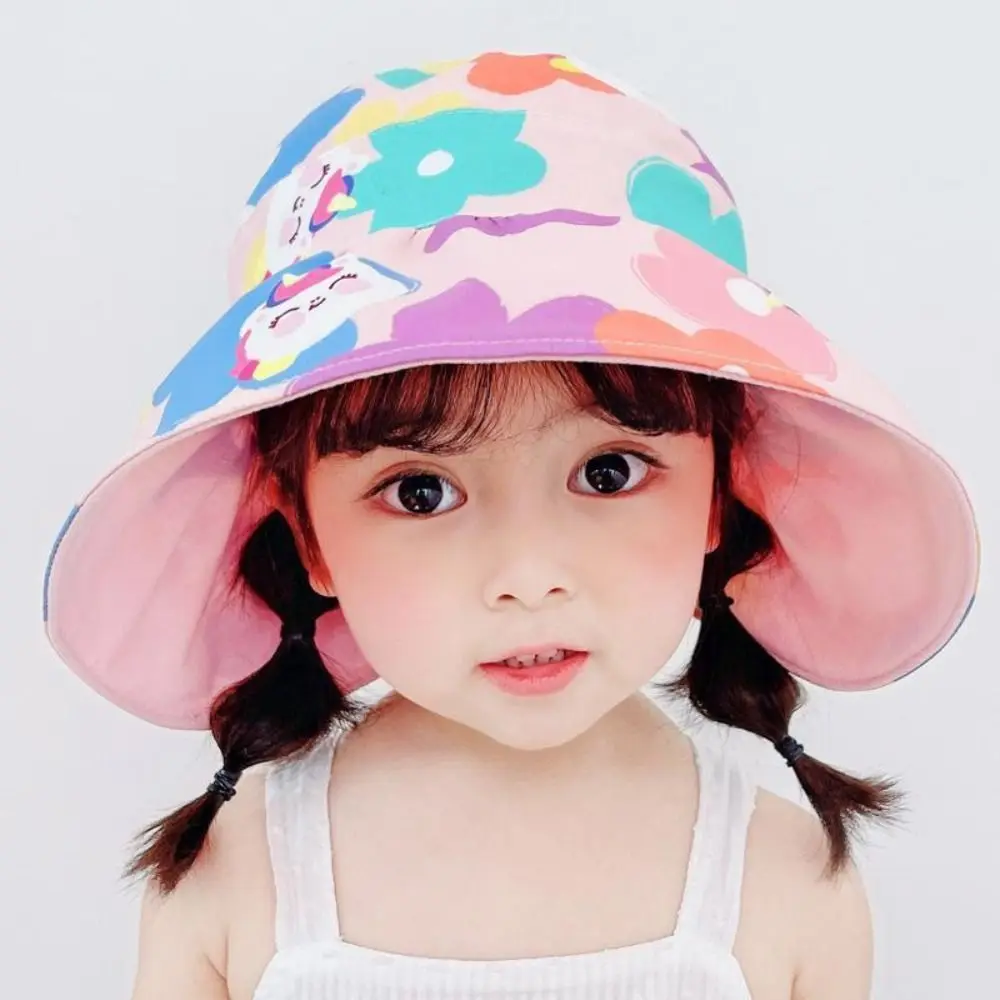 Children\'s Sunscreen Hat Summer Boys Girls Large Eaves Cap Double-sided Empty Top Hat Cute Rabbit Sun Shade Hat Panama Hat