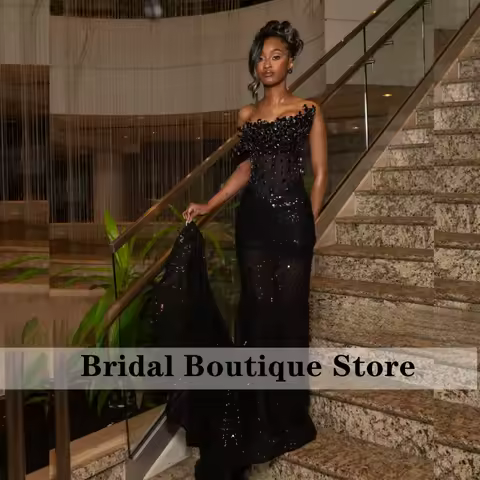 2026 Luxury Strapless Crystal Mermaid Party Dress With Corset Black Girls Evening Gowns Customized