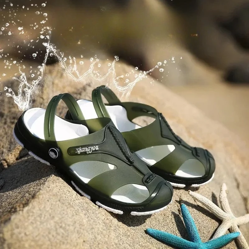 

Summer Mens Jelly Sandals Korean Fashion Two-Wear Slippers Breathable Holey Garden Shoes Beach Casual Outdoor Sandals Size40-45