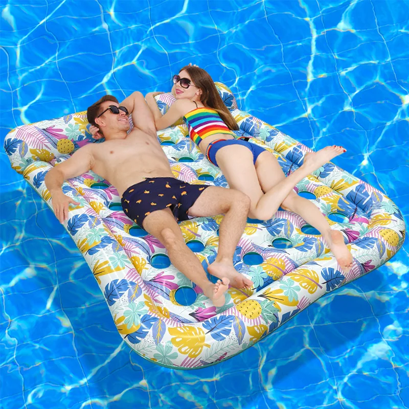 แพยางเป่าลมแบบสองช่องรุ่นใหม่ปี 2026  วัสดุ PVC หนาพิเศษ ลายใบไม้หลากสี สำหรับเล่นน้ำในสระช่วงฤดูร้อน