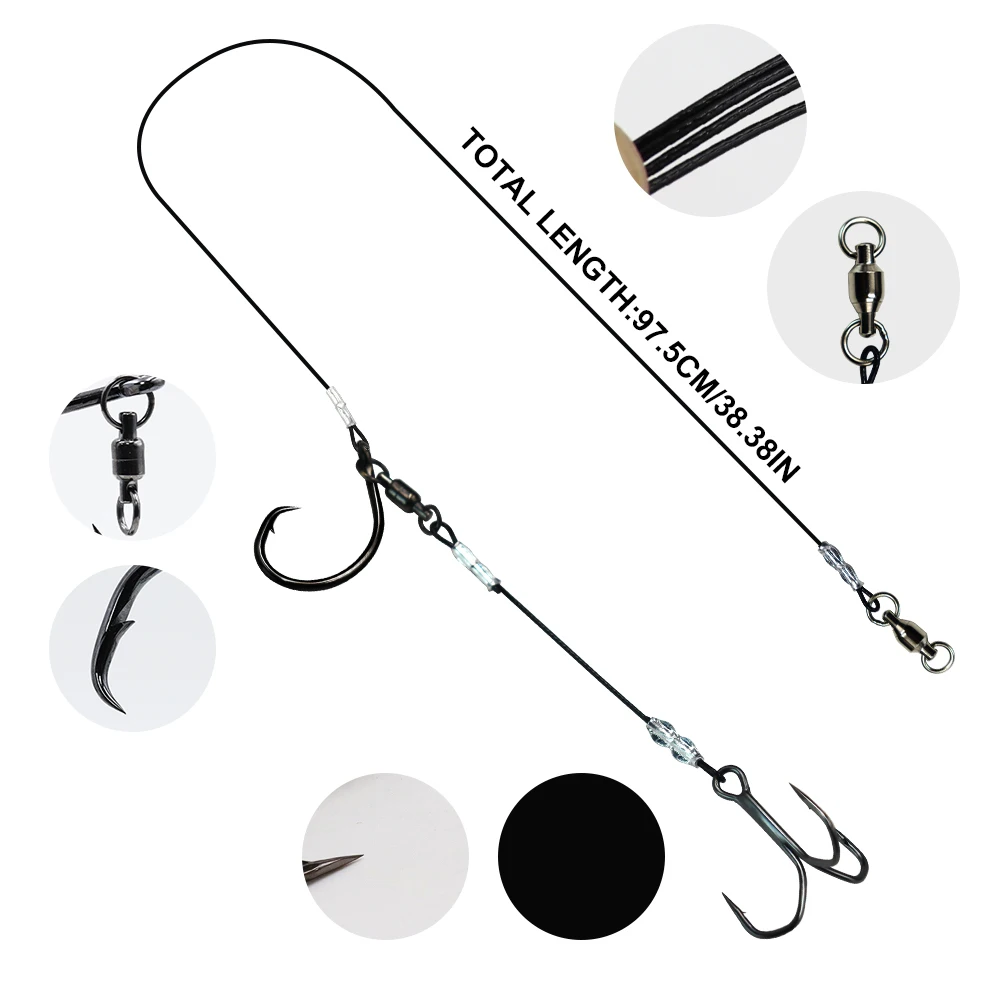 ZYZHE 1/3/5 Stück Stinger Rigs Lebendköder-Rigs mit hochfestem 49-Strang-Stahldraht-Kreishaken für Tiefsee-Angeln – Detail 3