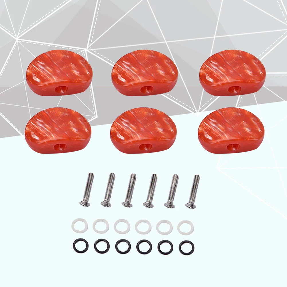 

6 pcs Vintage Guitar Tuning Pegs Replacement Machine Heads 22.5Mm Red Acrylic Buttons Durable Metal Body Easy Install White