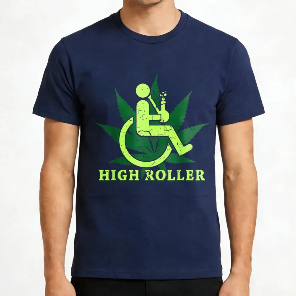 High Roller Weed Leaf Man Smoking Pipe Summer Casual Men O-neck T-Shirt Cotton Casual Regular Fit Party Gift Clothing