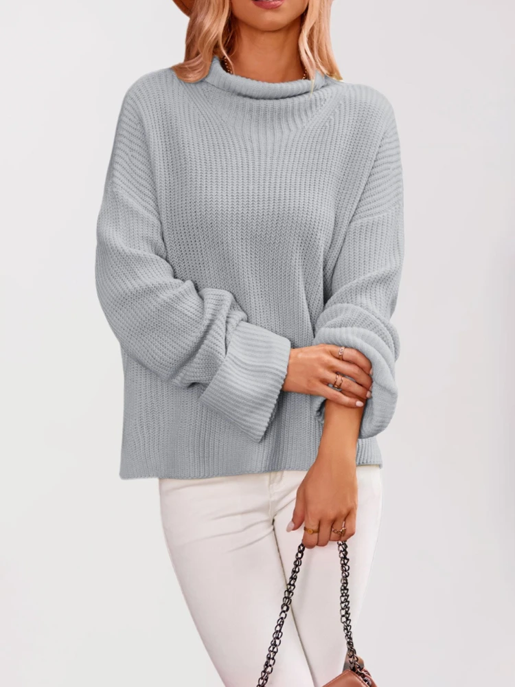 New Spring Autumn Women's Knit Pullover Mock Neck Long Sleeve Tops for Women Sweater Loose Fashion Casual Loose Female Clothing