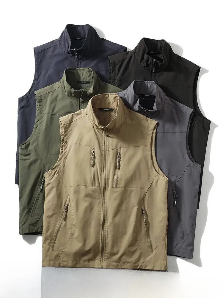 Men's Breathable Mesh Vest Standard Fit Youthful Autumn Fashion Torn Resistant Windproof Waterproof Splicing Design Inner 