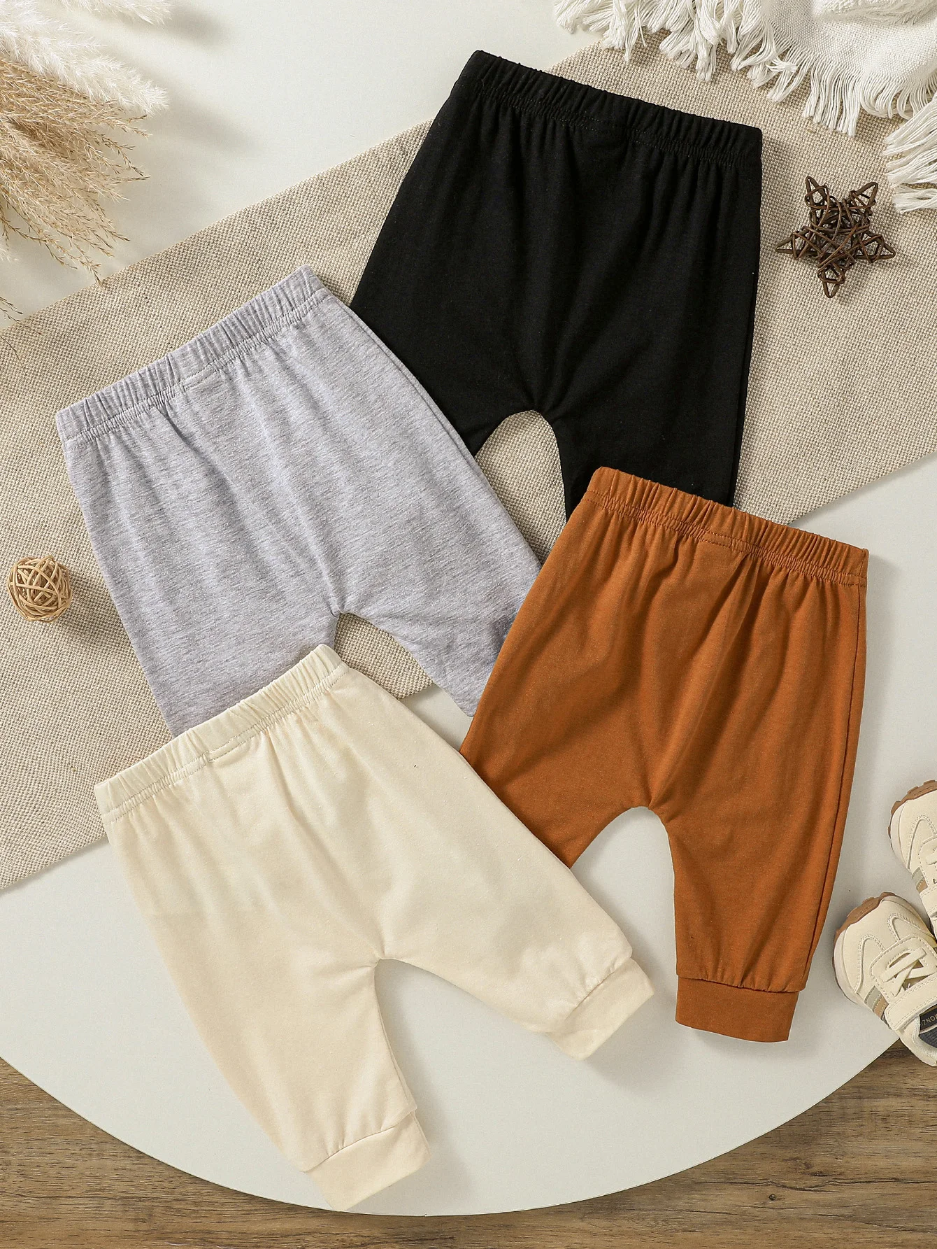 4Pcs All Seasons Infant Baby Boy Girls Unisex Clothes Solid Color Pants Button Trousers For Newborn 0-1Y