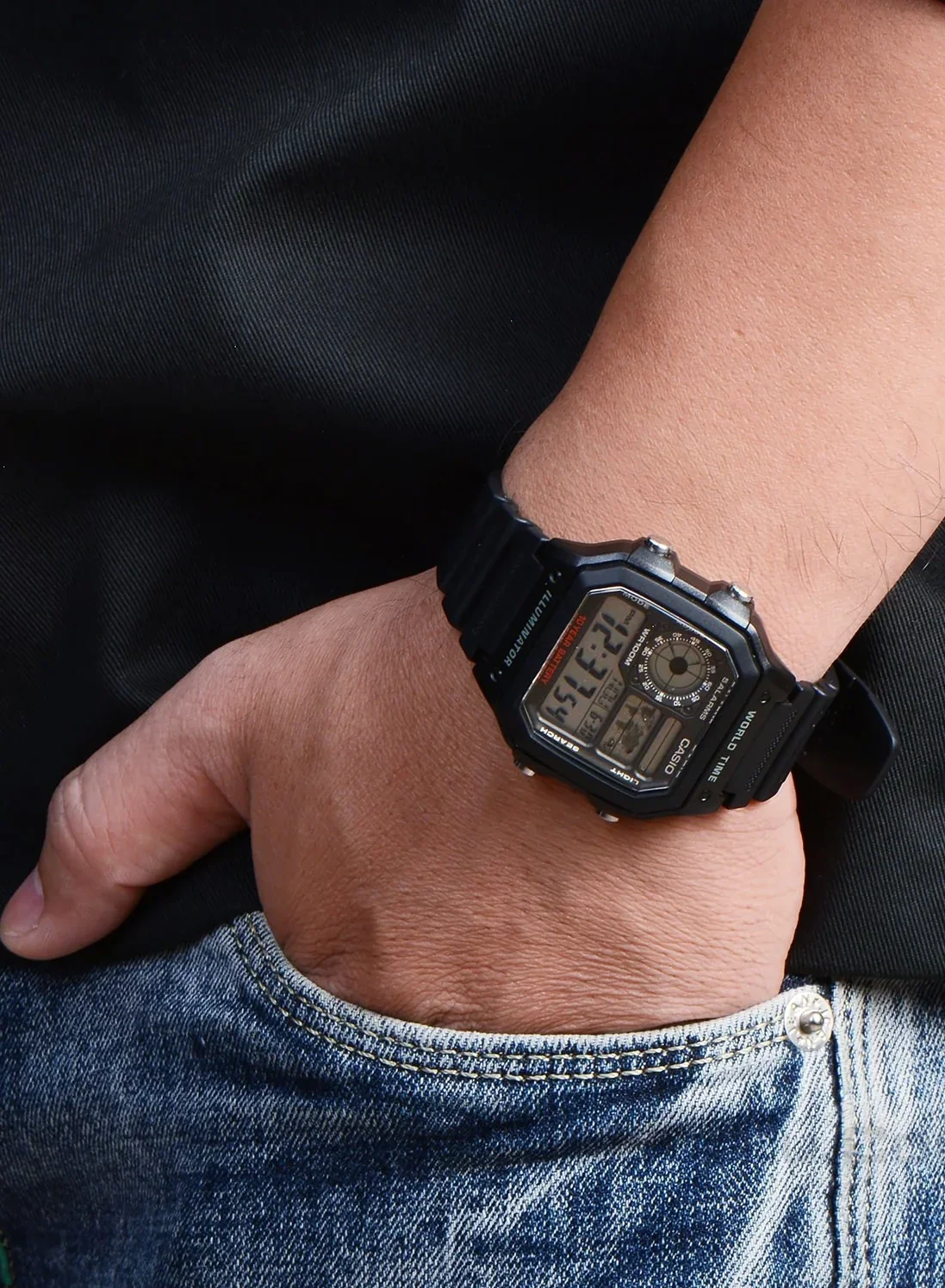 Casio ae-1200wh-1av youth men's watch black digital. 100 meters.